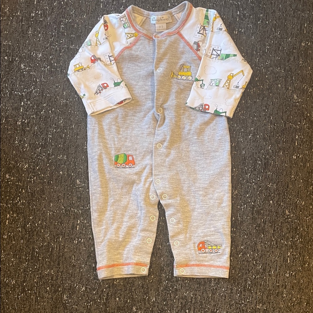 Kissy Kissy Gray and White Footie with Colorful Vehicle Print